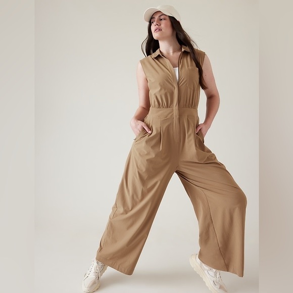 Athleta Pants - Athleta Brooklyn Heights Wide Leg Jumpsuit Light Brown Size 10 Zip Up